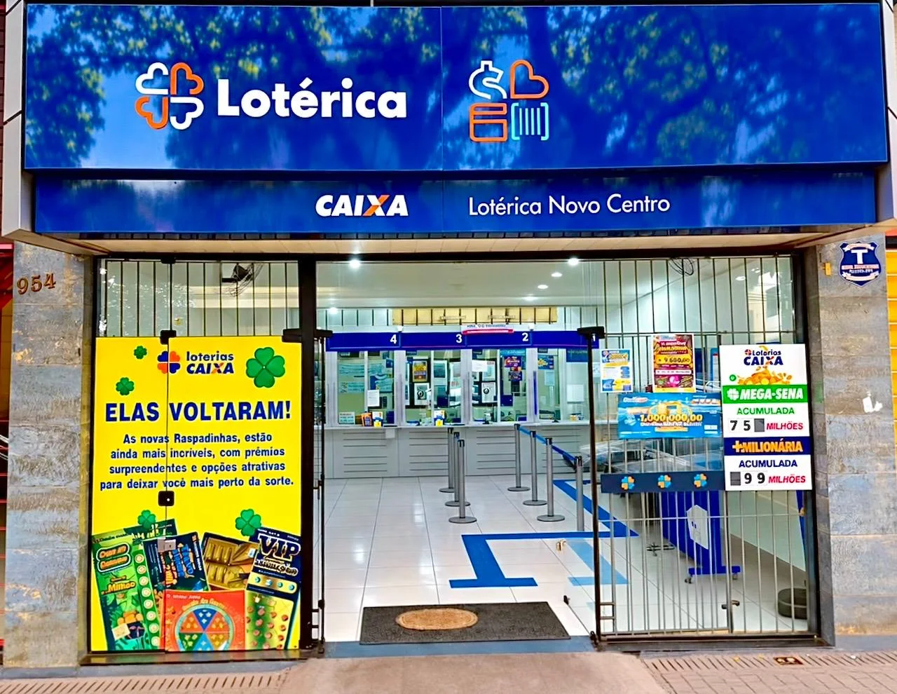 Fachada da Lotérica Novo Centro, na Avenida Duque de Caxias, 954, em Maringá
